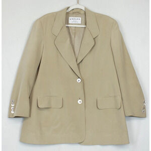 Jaeger 100% Silk Blazer Single Breasted Women 14 Minimalist Classic Beige Jacket